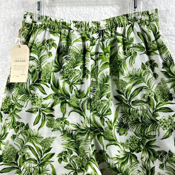 Midnight Sky NWT Linen Blend Women M Green Tropical Wide Leg Pants Boho Vacation - Picture 6 of 12